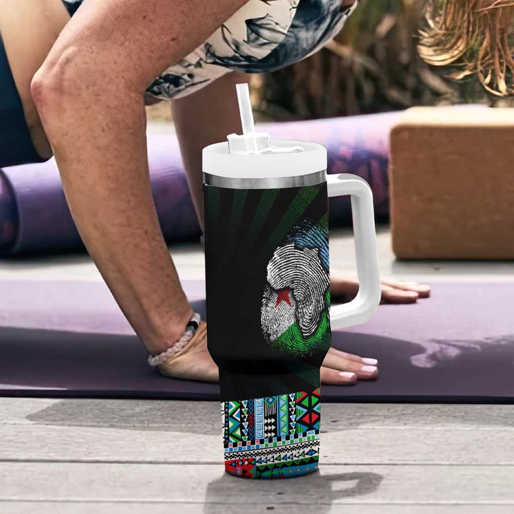 Djibouti Roots Tumbler With Handle African Map in Fingerprint and Tribal Colors
