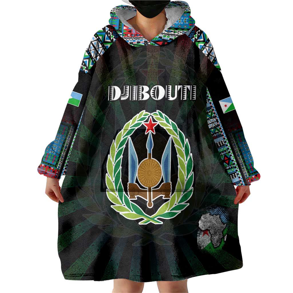 Personalized Djibouti Roots Wearable Blanket Hoodie African Map in Fingerprint and Tribal Colors