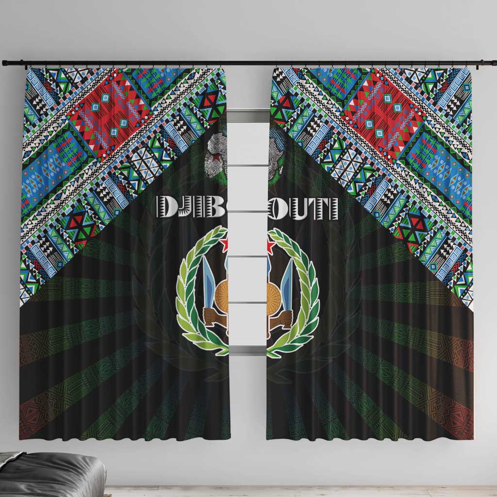 Djibouti Roots Window Curtain African Map in Fingerprint and Tribal Colors