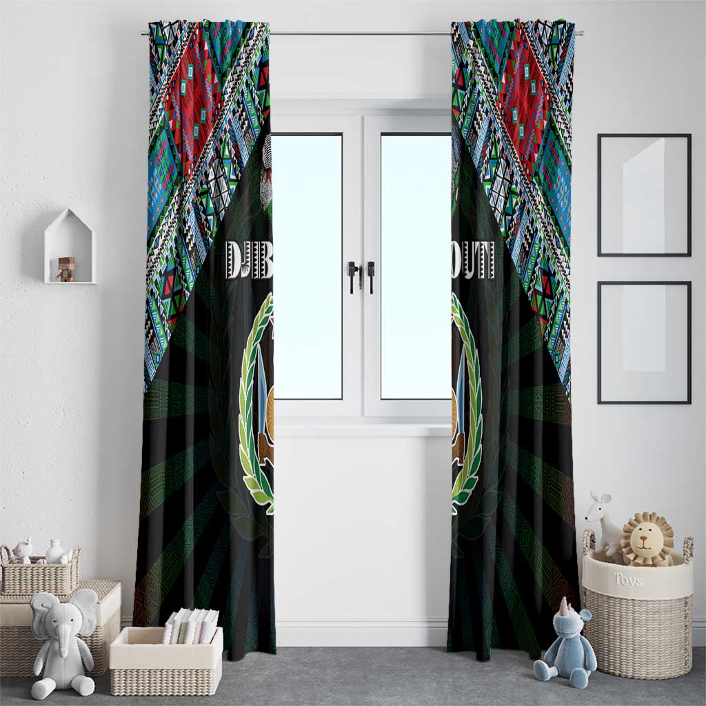 Djibouti Roots Window Curtain African Map in Fingerprint and Tribal Colors