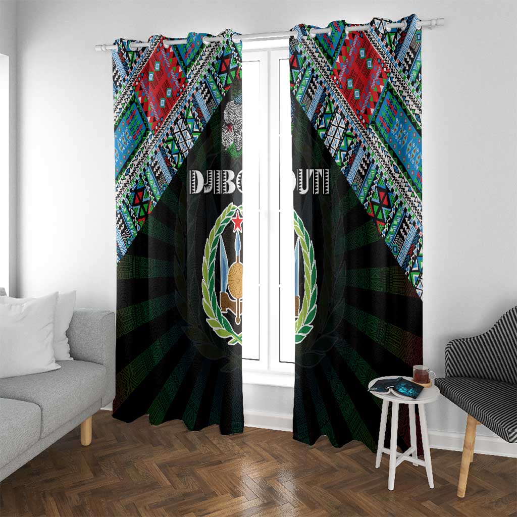 Djibouti Roots Window Curtain African Map in Fingerprint and Tribal Colors