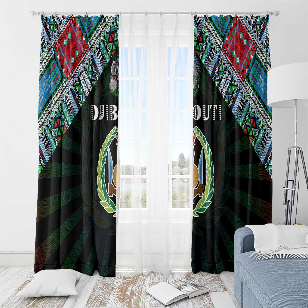 Djibouti Roots Window Curtain African Map in Fingerprint and Tribal Colors