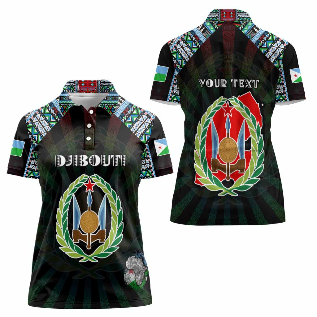 Personalized Djibouti Roots Women Polo Shirt African Map in Fingerprint and Tribal Colors