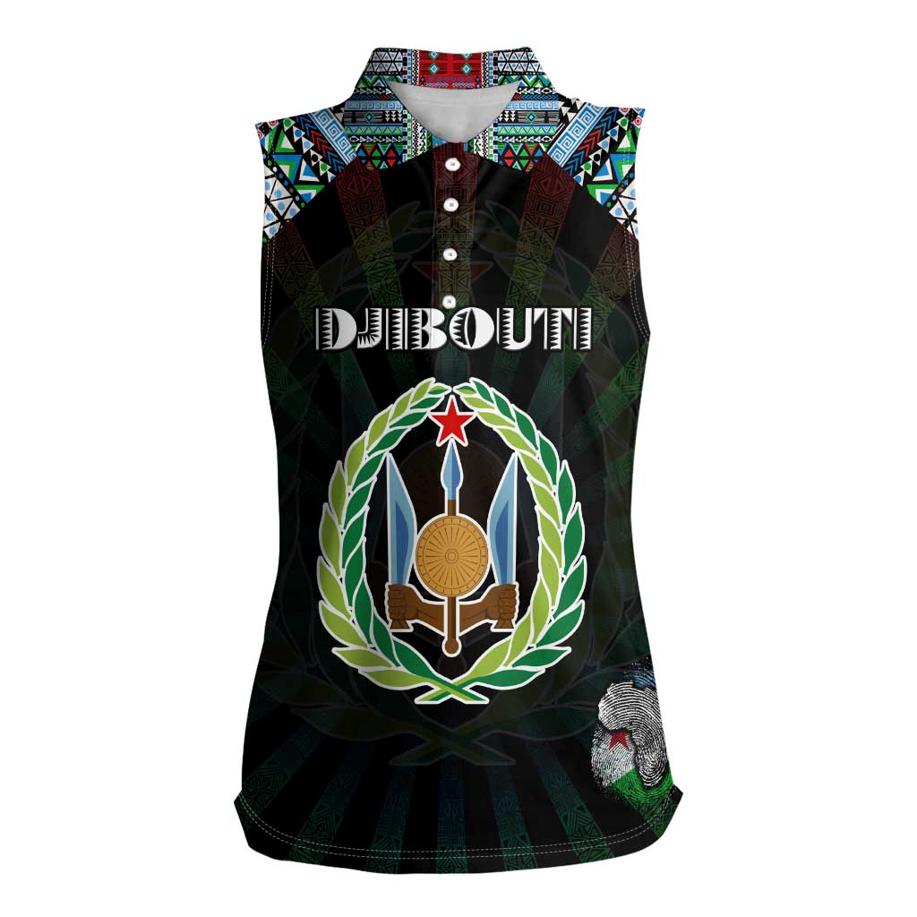 Personalized Djibouti Roots Women Sleeveless Polo Shirt African Map in Fingerprint and Tribal Colors