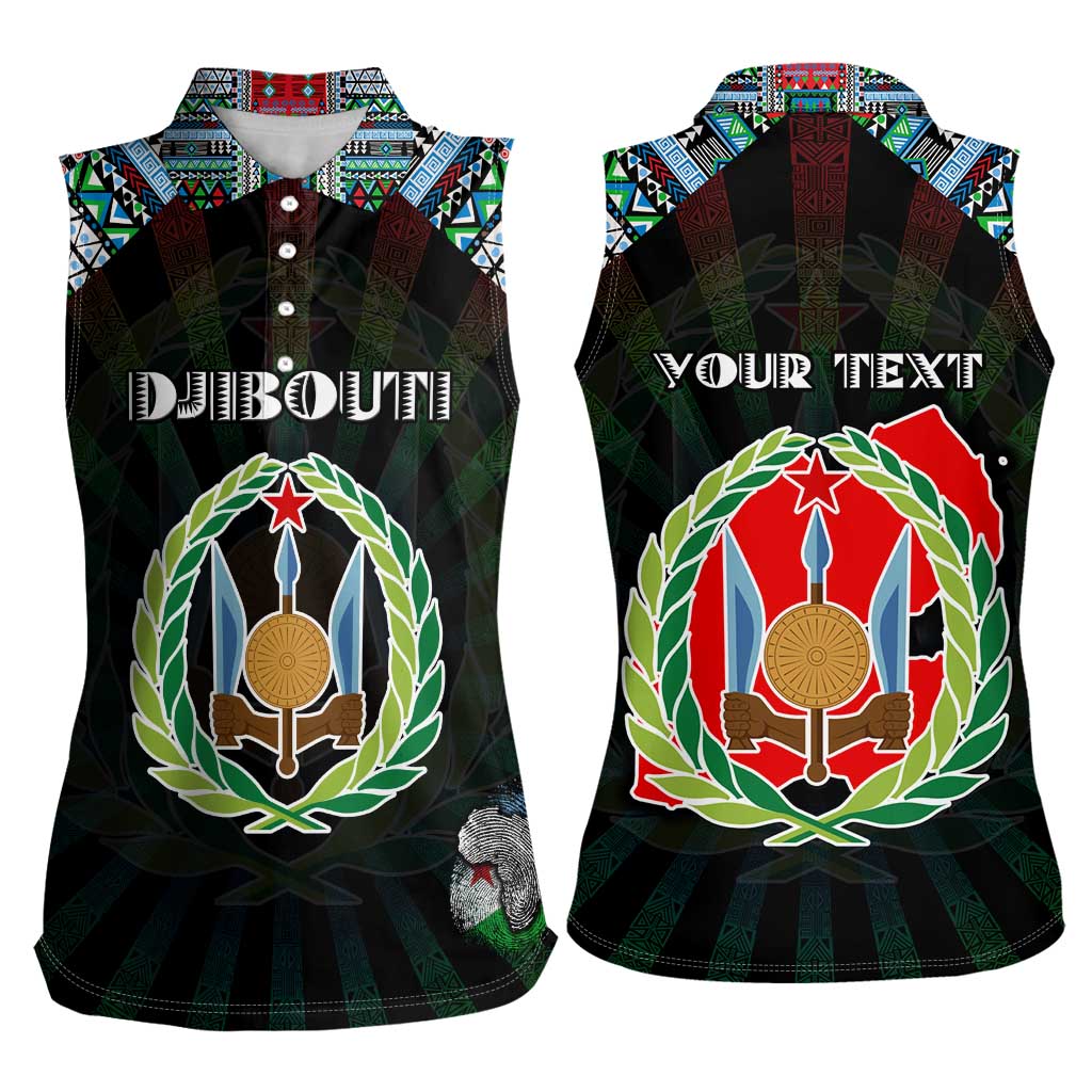 Personalized Djibouti Roots Women Sleeveless Polo Shirt African Map in Fingerprint and Tribal Colors