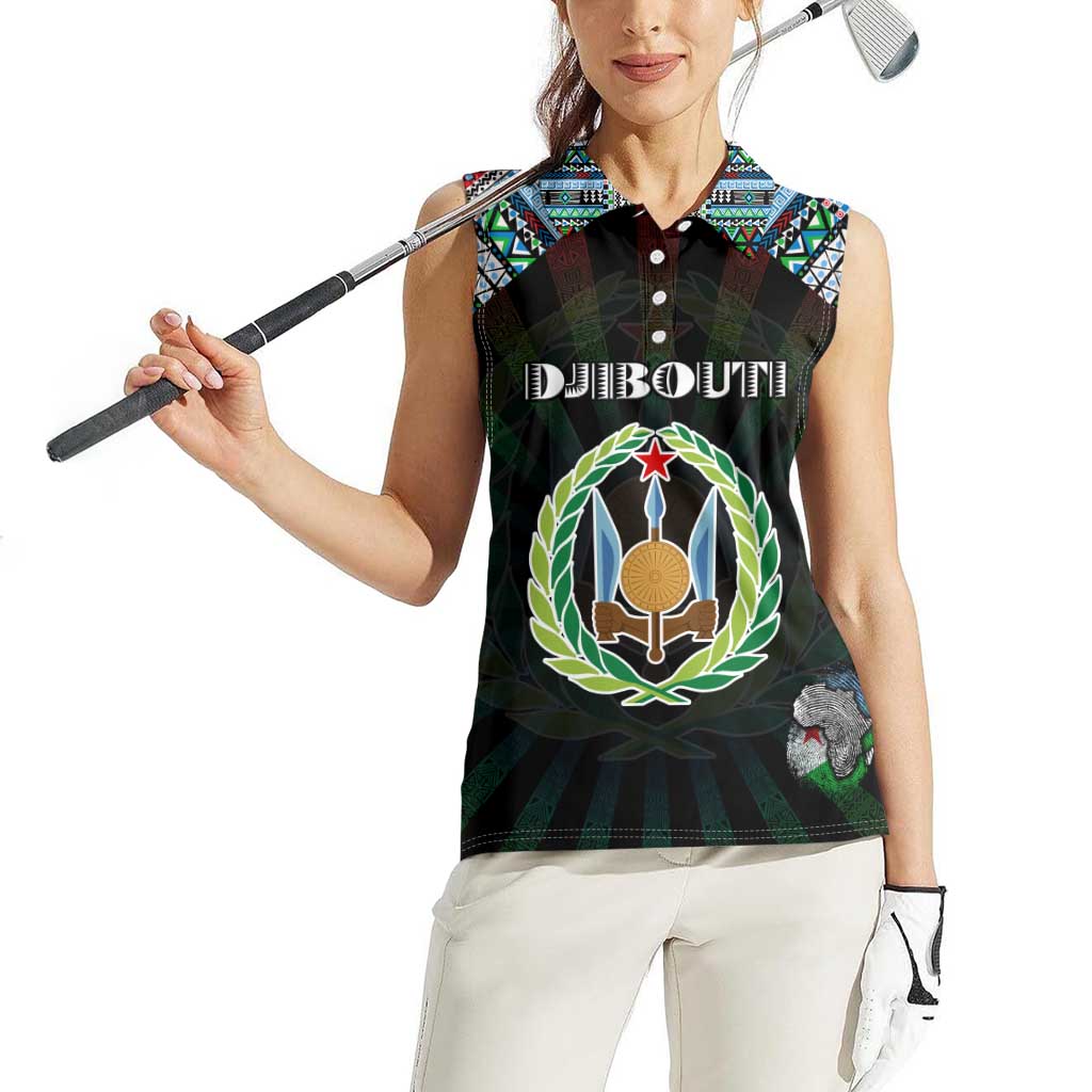 Personalized Djibouti Roots Women Sleeveless Polo Shirt African Map in Fingerprint and Tribal Colors