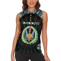 Personalized Djibouti Roots Women Sleeveless Polo Shirt African Map in Fingerprint and Tribal Colors