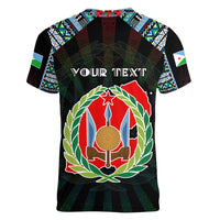 Personalized Djibouti Roots Women V-Neck T-Shirt African Map in Fingerprint and Tribal Colors