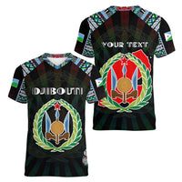 Personalized Djibouti Roots Women V-Neck T-Shirt African Map in Fingerprint and Tribal Colors