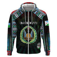 Personalized Djibouti Roots Zip Hoodie African Map in Fingerprint and Tribal Colors