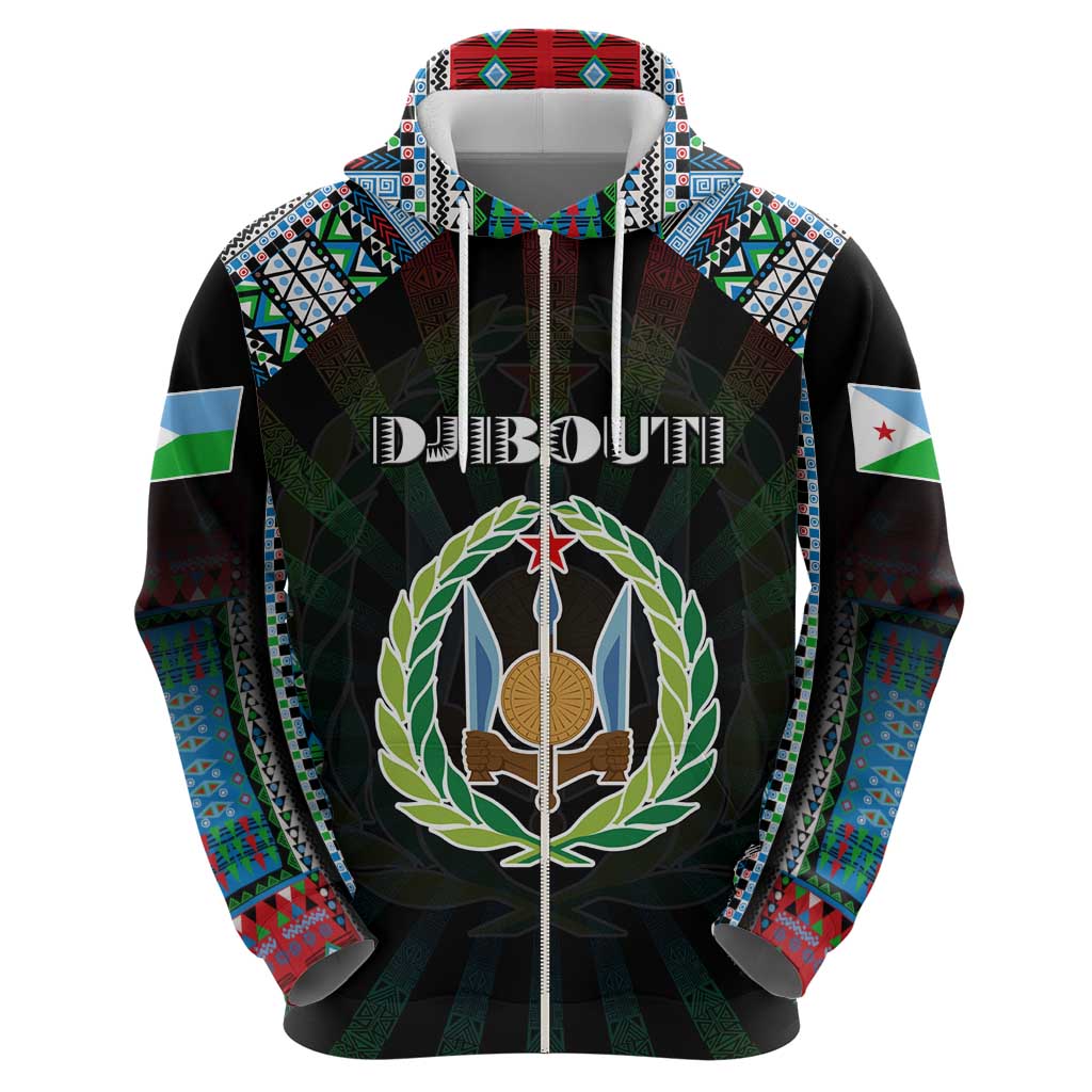 Personalized Djibouti Roots Zip Hoodie African Map in Fingerprint and Tribal Colors