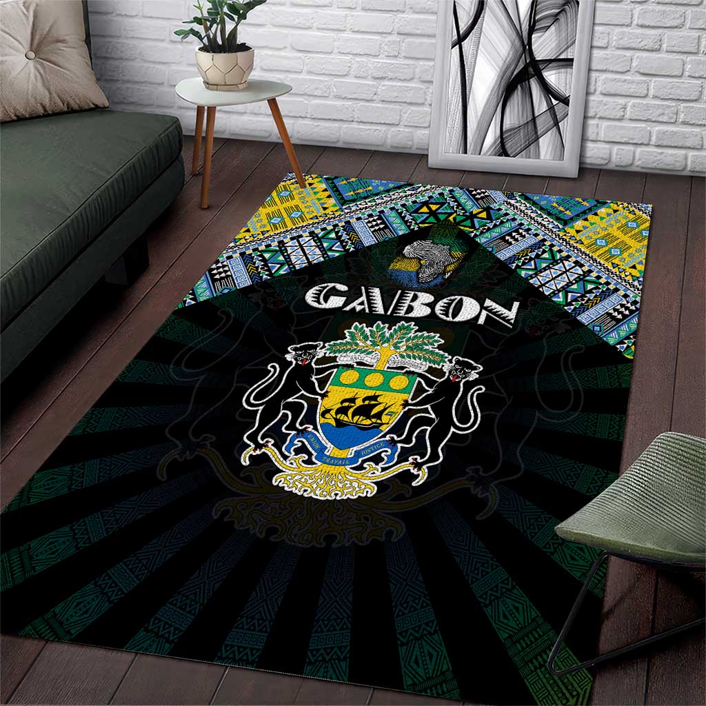 Gabon Roots Area Rug African Map in Fingerprint and Tribal Colors