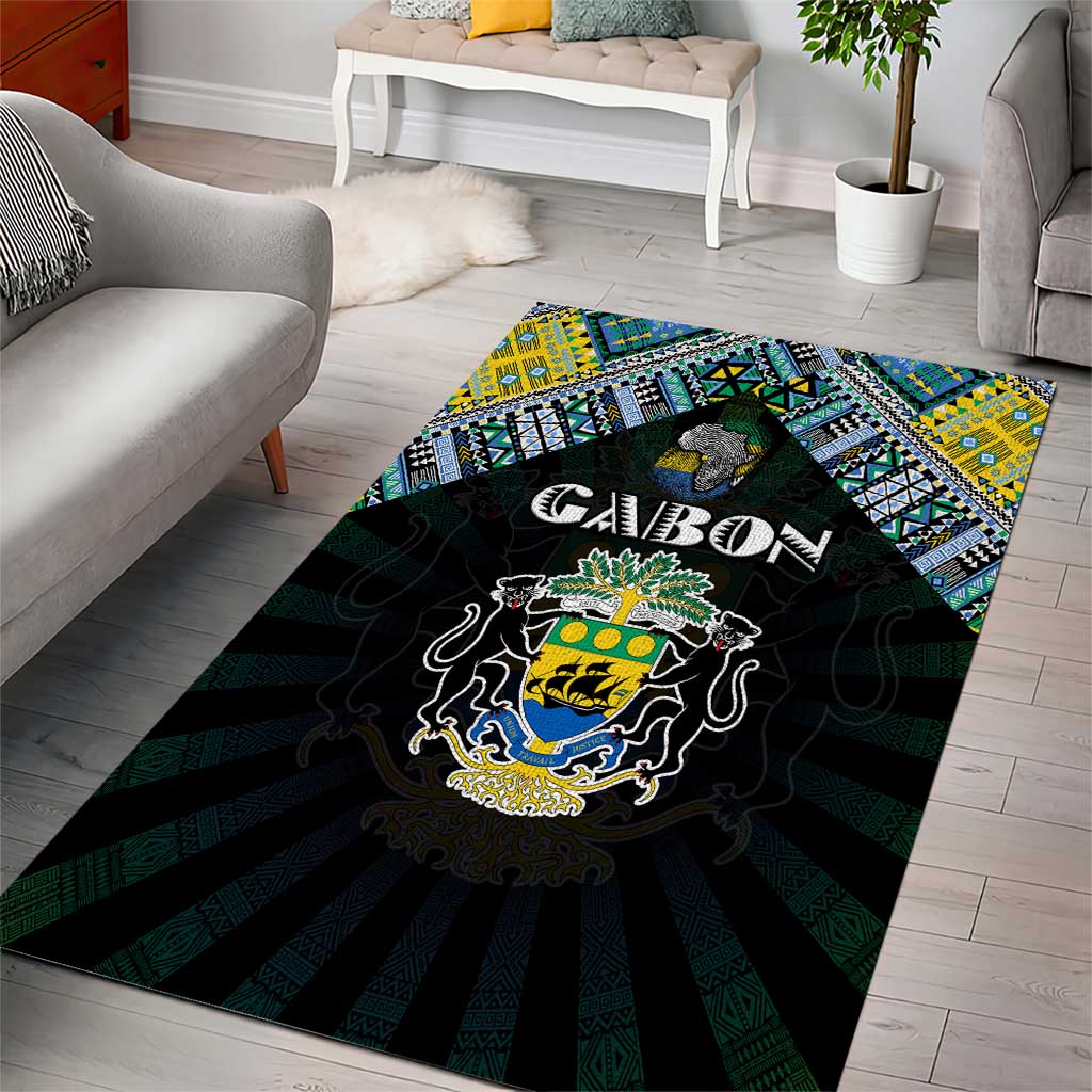 Gabon Roots Area Rug African Map in Fingerprint and Tribal Colors