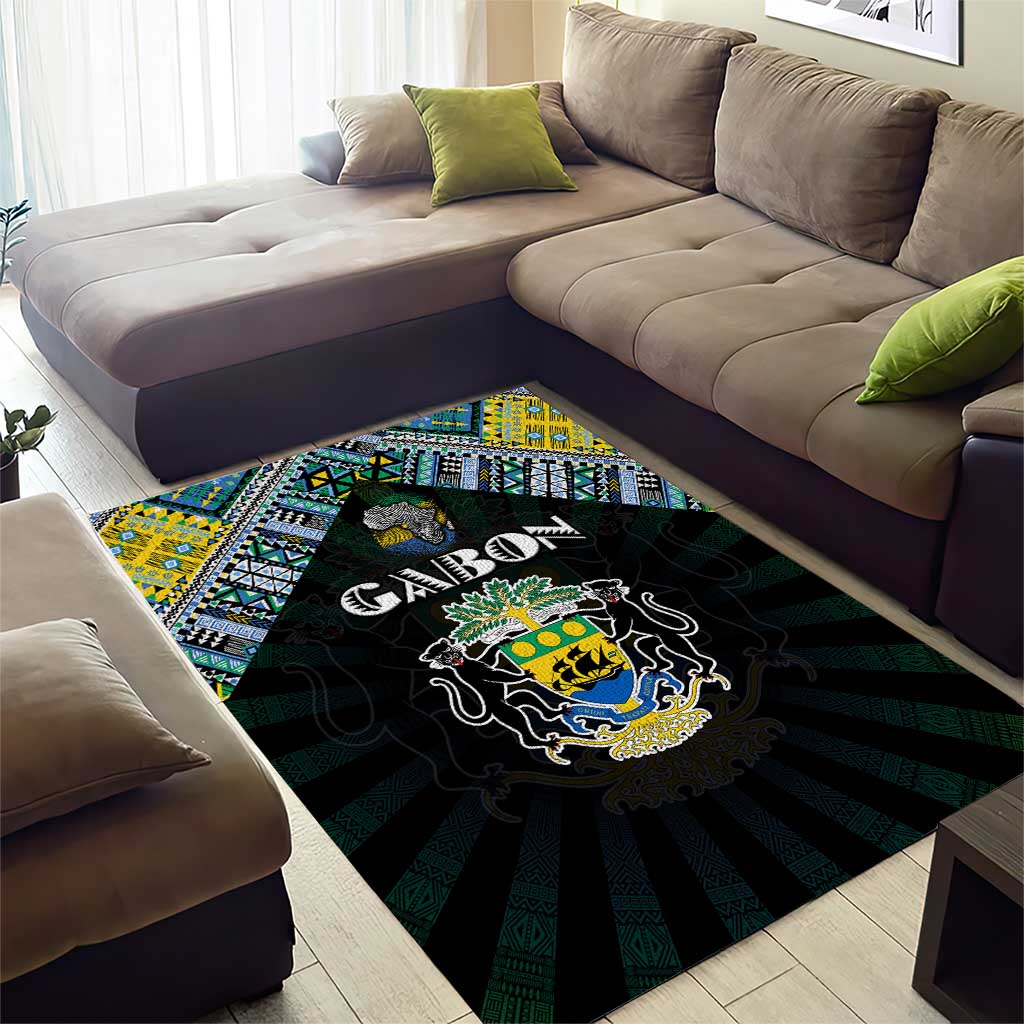 Gabon Roots Area Rug African Map in Fingerprint and Tribal Colors