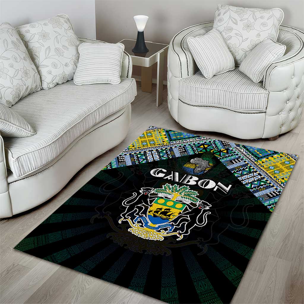 Gabon Roots Area Rug African Map in Fingerprint and Tribal Colors