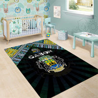 Gabon Roots Area Rug African Map in Fingerprint and Tribal Colors
