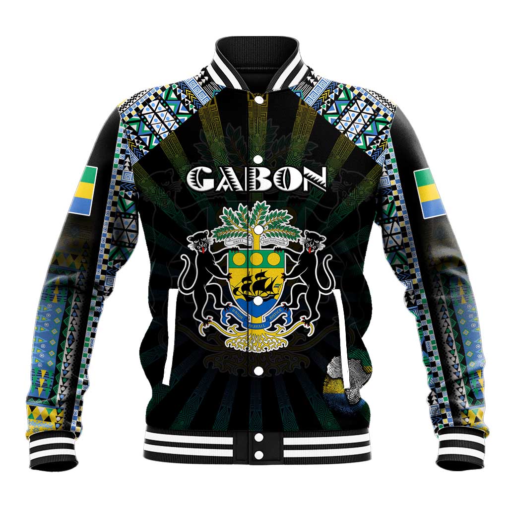 Personalized Gabon Roots Baseball Jacket African Map in Fingerprint and Tribal Colors
