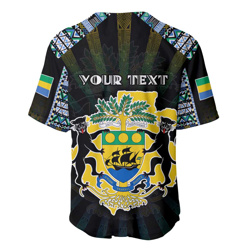 Personalized Gabon Roots Baseball Jersey African Map in Fingerprint and Tribal Colors