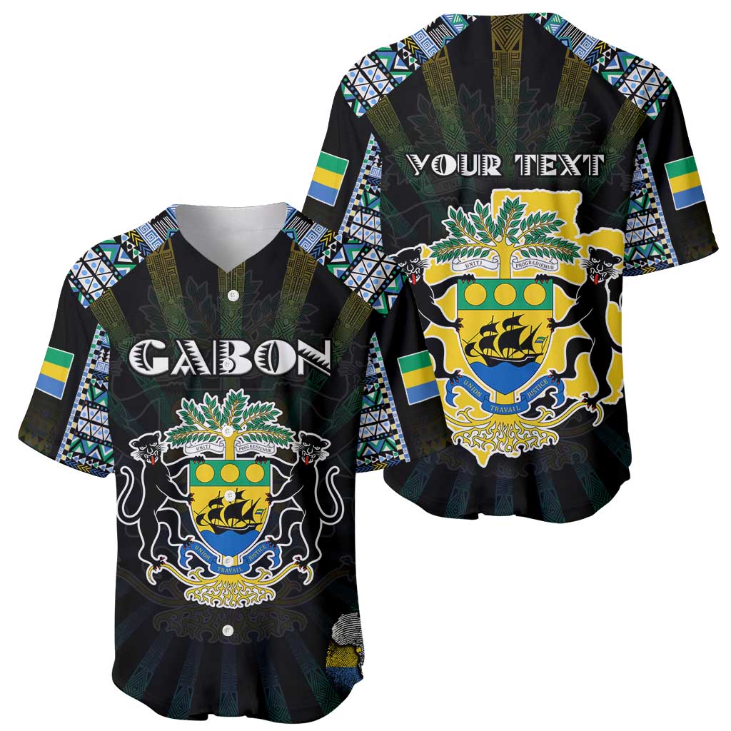 Personalized Gabon Roots Baseball Jersey African Map in Fingerprint and Tribal Colors