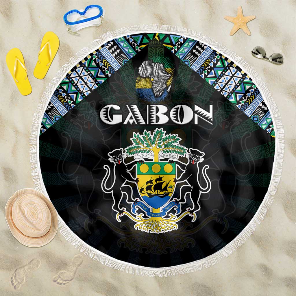 Gabon Roots Beach Blanket African Map in Fingerprint and Tribal Colors