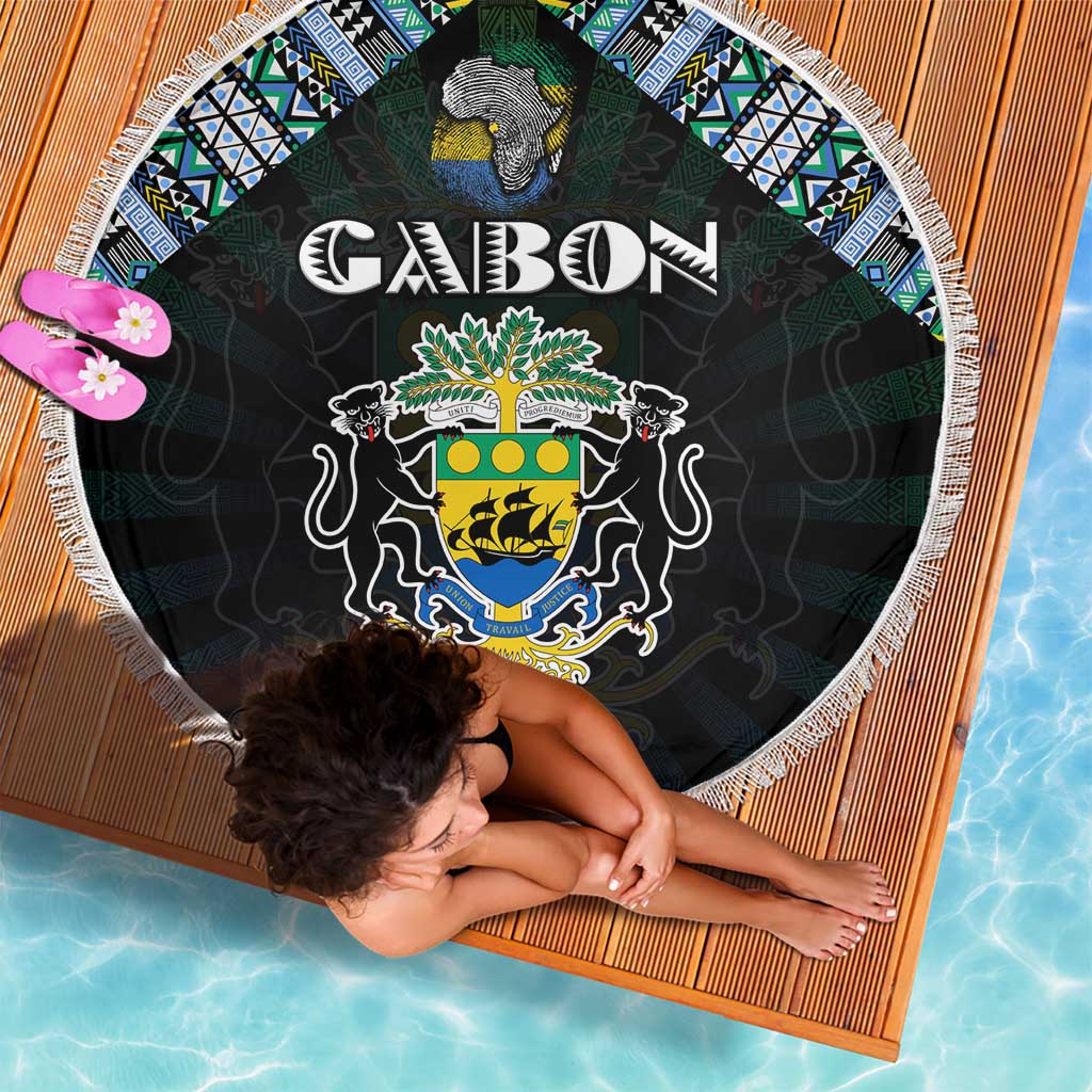 Gabon Roots Beach Blanket African Map in Fingerprint and Tribal Colors