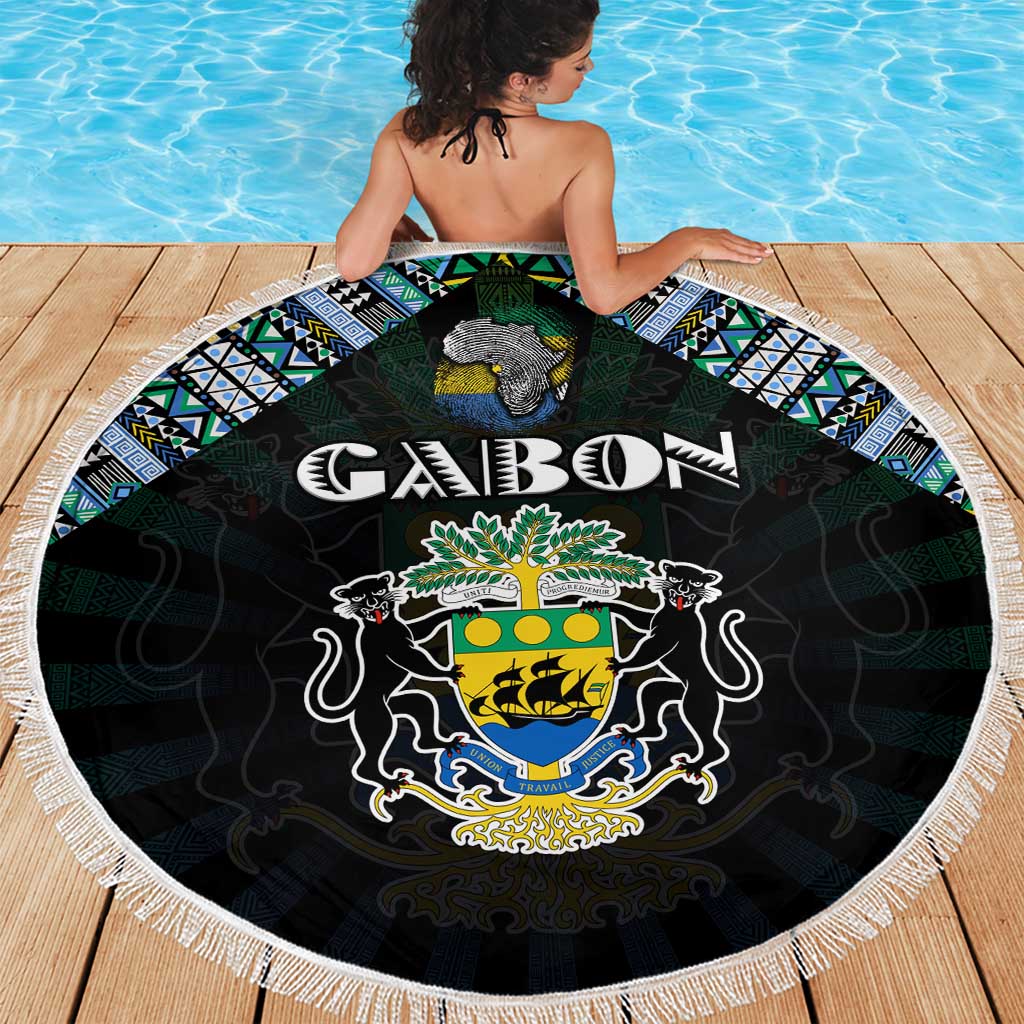 Gabon Roots Beach Blanket African Map in Fingerprint and Tribal Colors