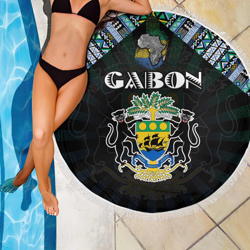 Gabon Roots Beach Blanket African Map in Fingerprint and Tribal Colors