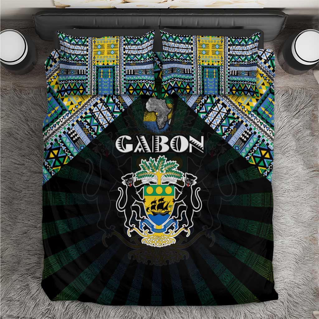 Gabon Roots Bedding Set African Map in Fingerprint and Tribal Colors