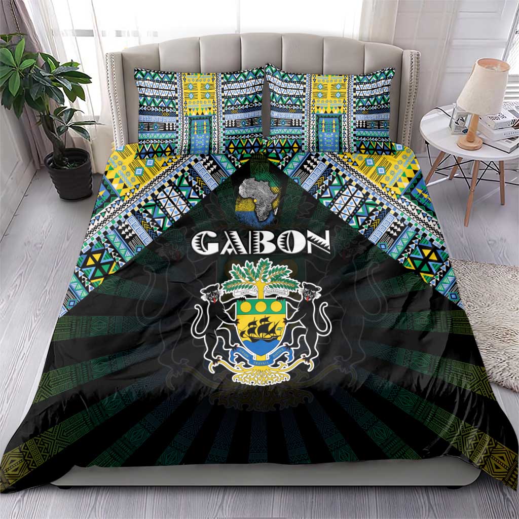 Gabon Roots Bedding Set African Map in Fingerprint and Tribal Colors