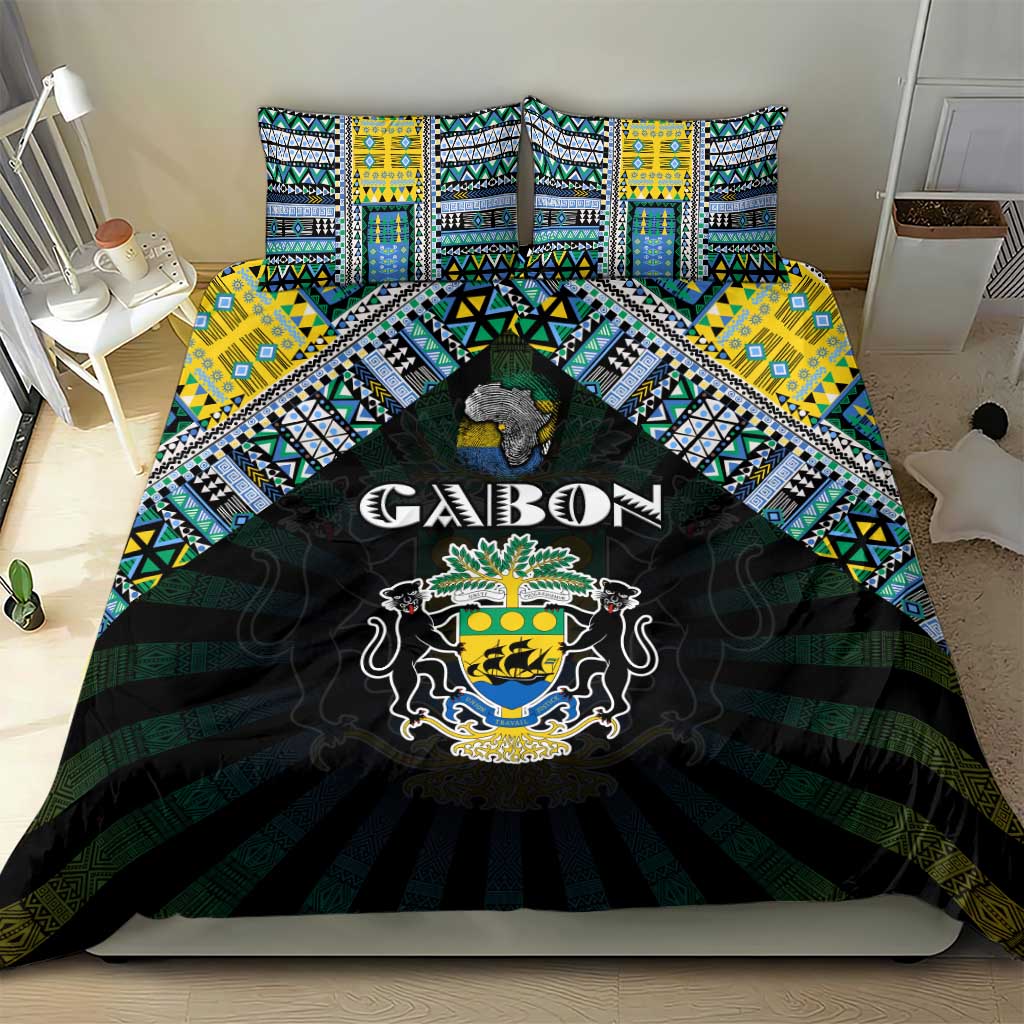 Gabon Roots Bedding Set African Map in Fingerprint and Tribal Colors