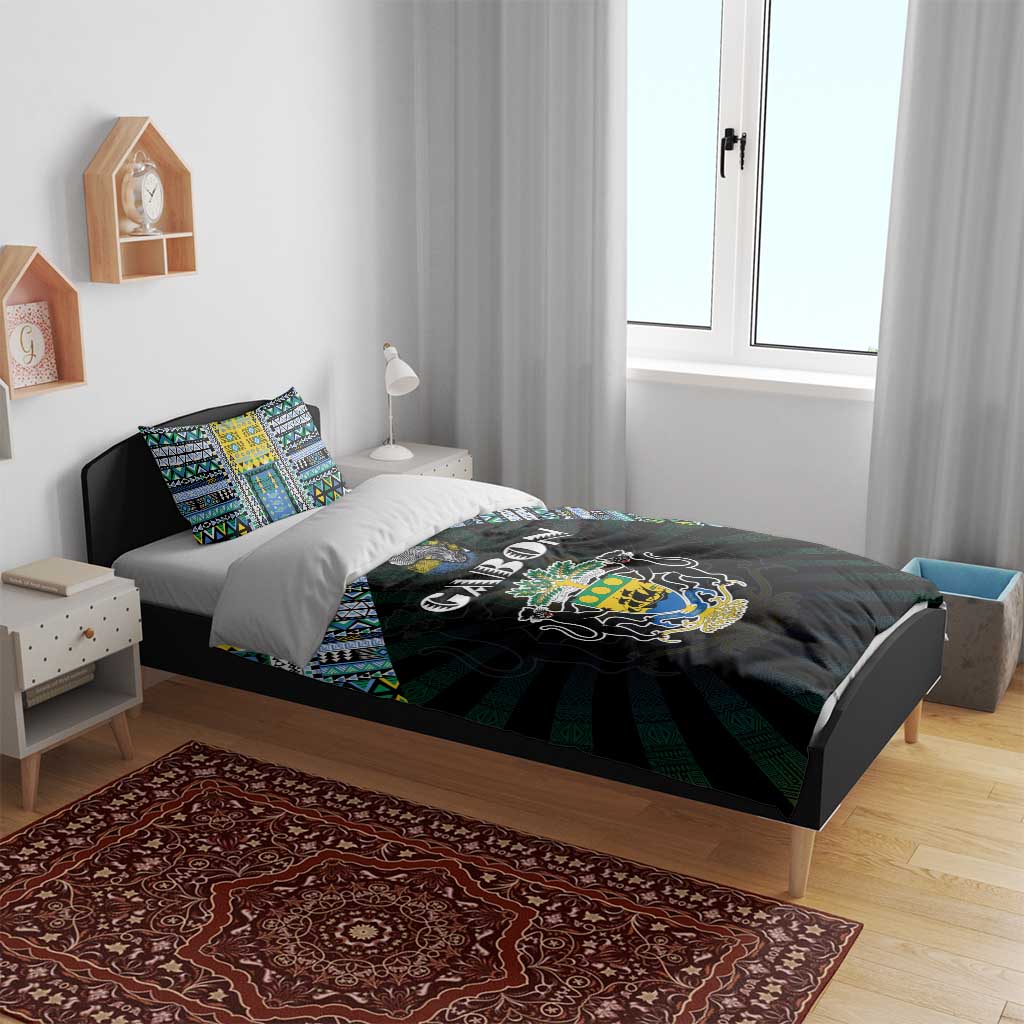Gabon Roots Bedding Set African Map in Fingerprint and Tribal Colors