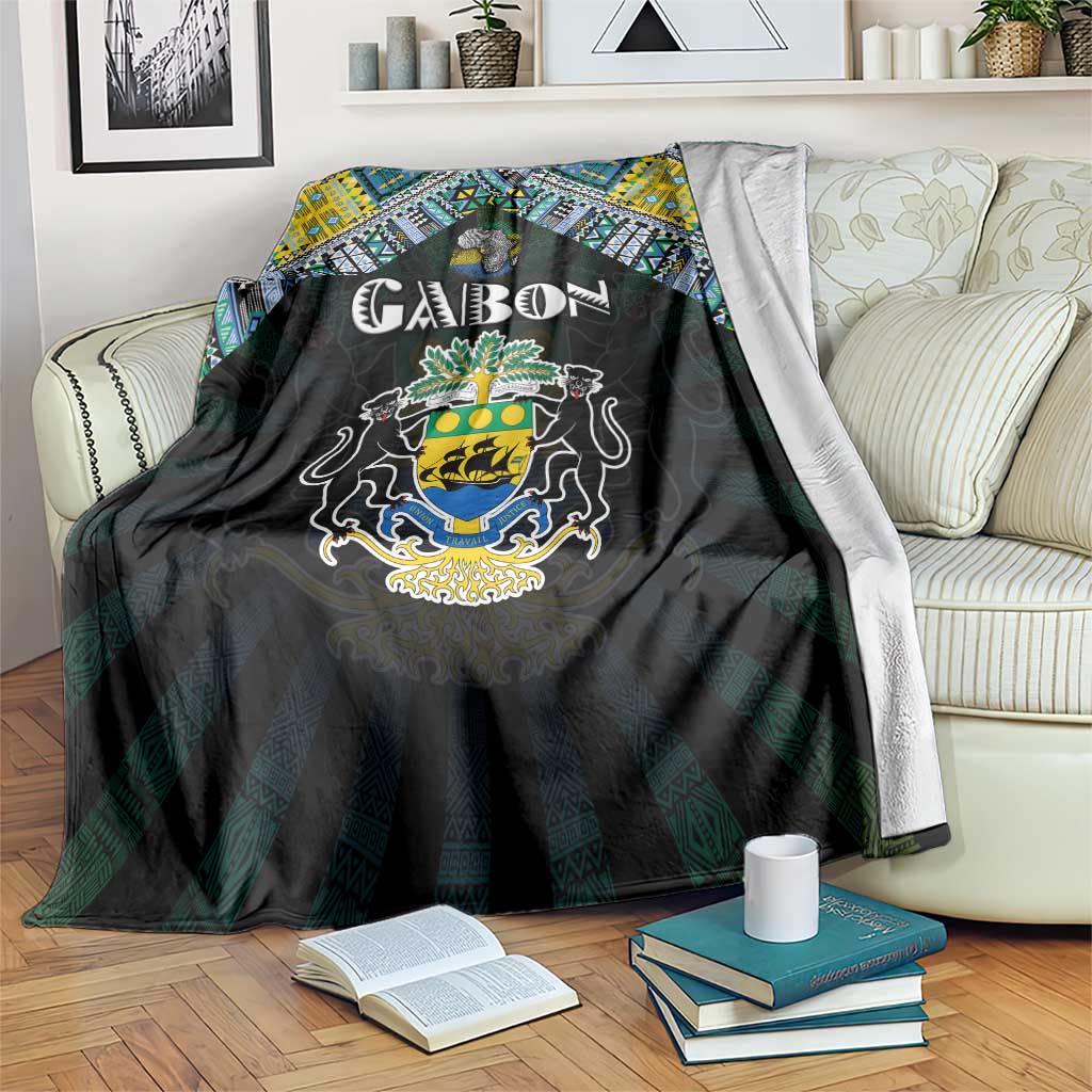 Gabon Roots Blanket African Map in Fingerprint and Tribal Colors