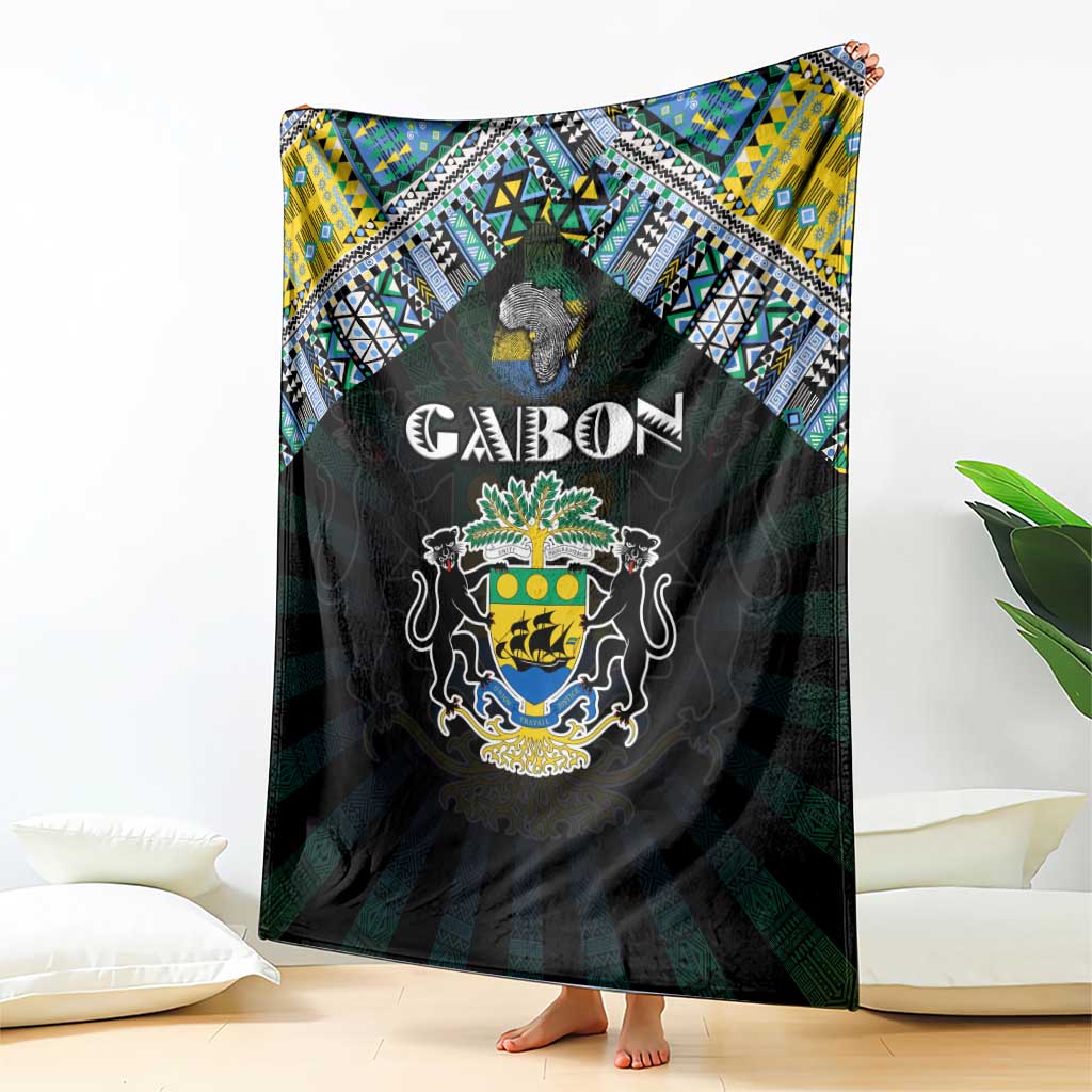 Gabon Roots Blanket African Map in Fingerprint and Tribal Colors