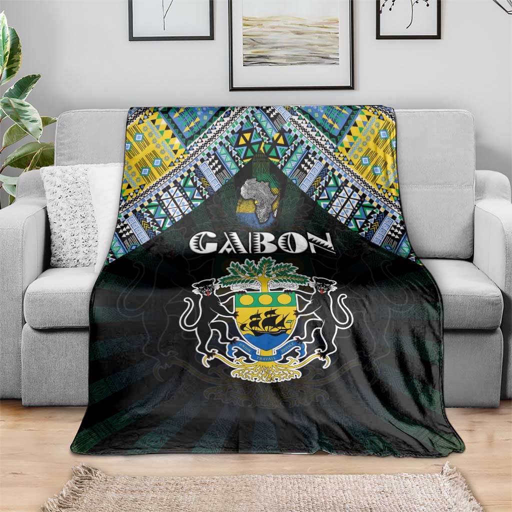 Gabon Roots Blanket African Map in Fingerprint and Tribal Colors