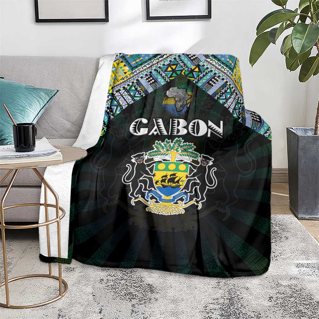Gabon Roots Blanket African Map in Fingerprint and Tribal Colors