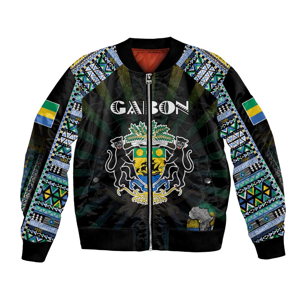 Personalized Gabon Roots Bomber Jacket African Map in Fingerprint and Tribal Colors