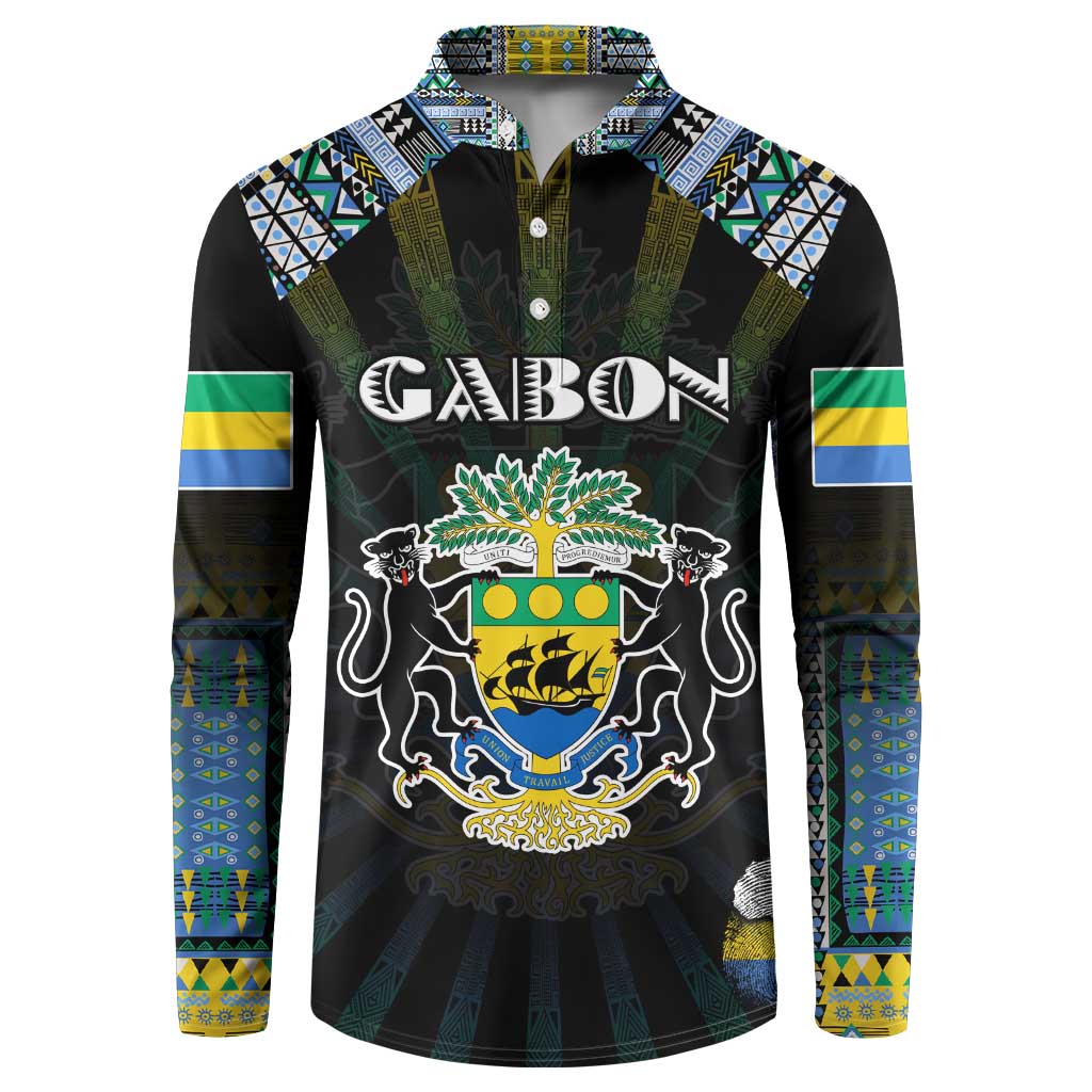 Personalized Gabon Roots Button Sweatshirt African Map in Fingerprint and Tribal Colors