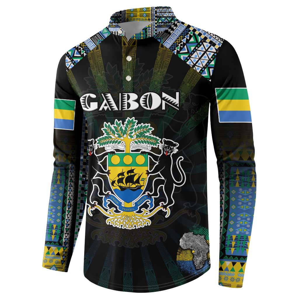 Personalized Gabon Roots Button Sweatshirt African Map in Fingerprint and Tribal Colors