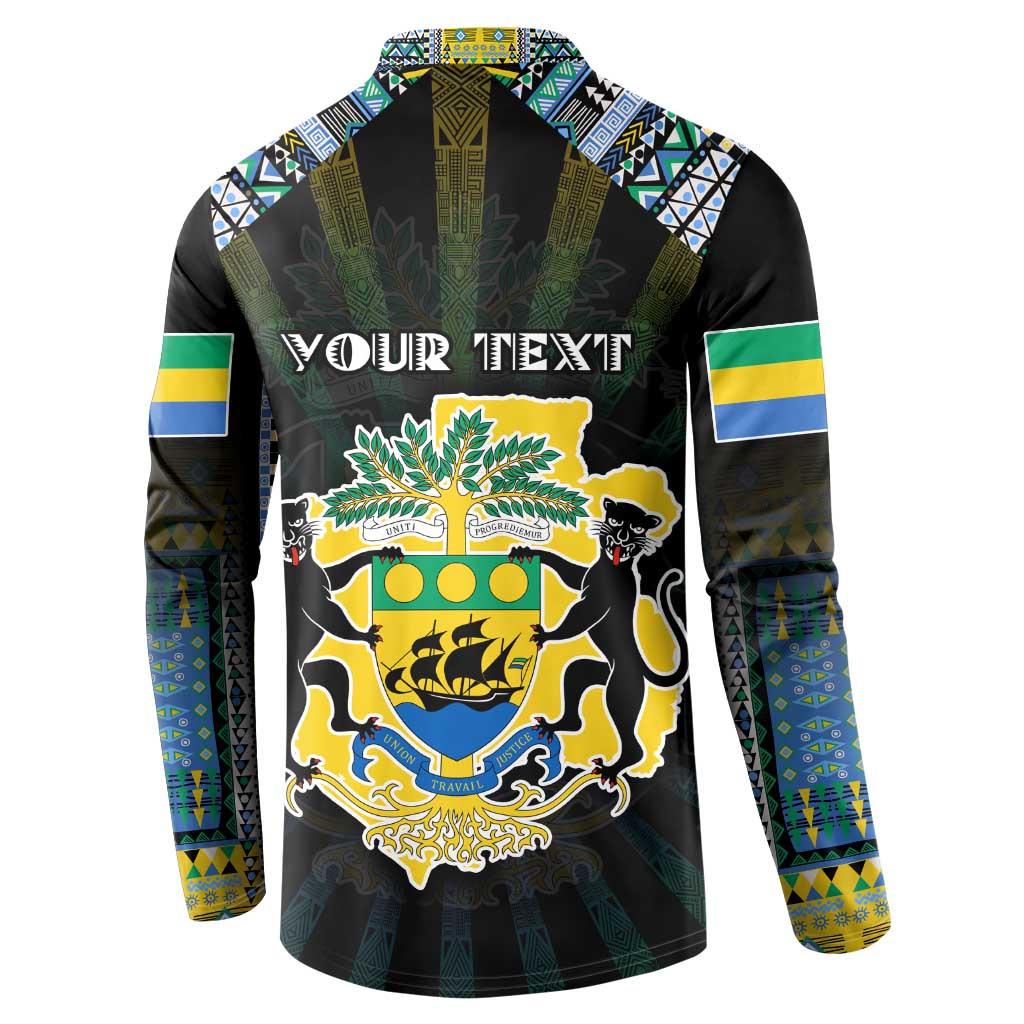 Personalized Gabon Roots Button Sweatshirt African Map in Fingerprint and Tribal Colors