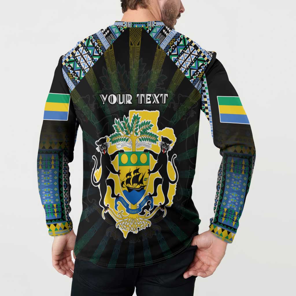 Personalized Gabon Roots Button Sweatshirt African Map in Fingerprint and Tribal Colors