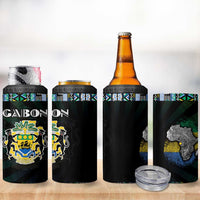 Gabon Roots 4 in 1 Can Cooler Tumbler African Map in Fingerprint and Tribal Colors
