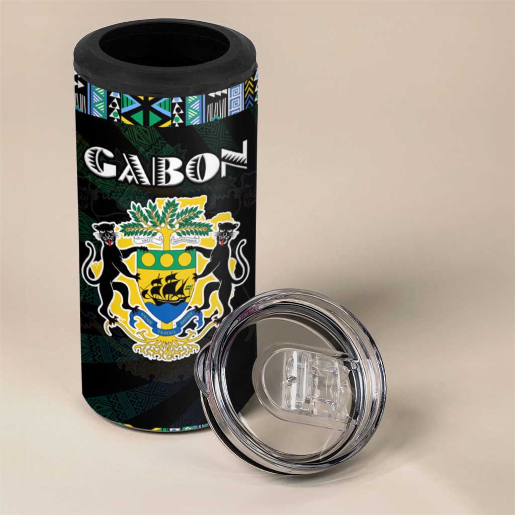 Gabon Roots 4 in 1 Can Cooler Tumbler African Map in Fingerprint and Tribal Colors