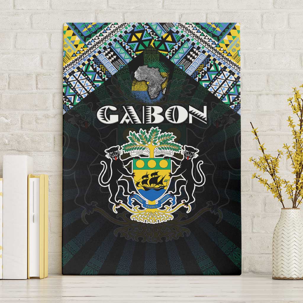 Gabon Roots Canvas Wall Art African Map in Fingerprint and Tribal Colors