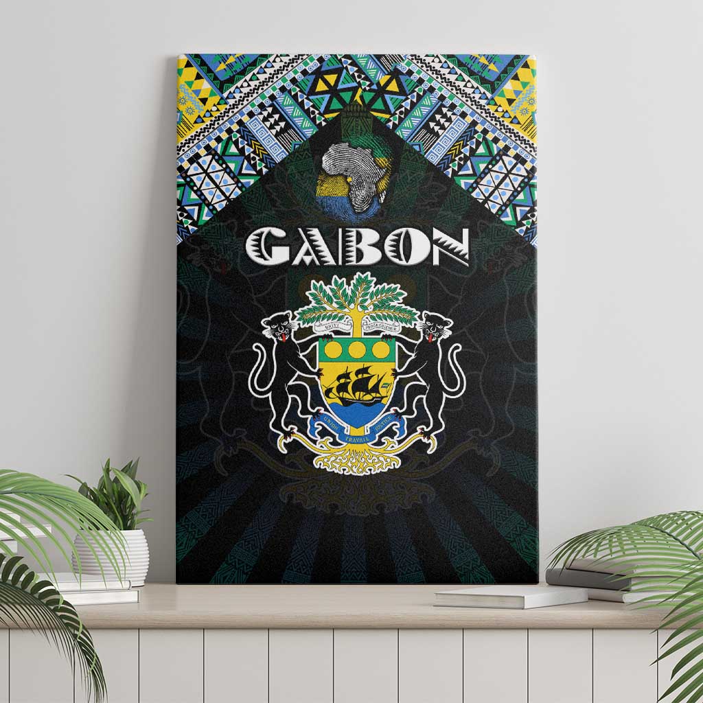 Gabon Roots Canvas Wall Art African Map in Fingerprint and Tribal Colors