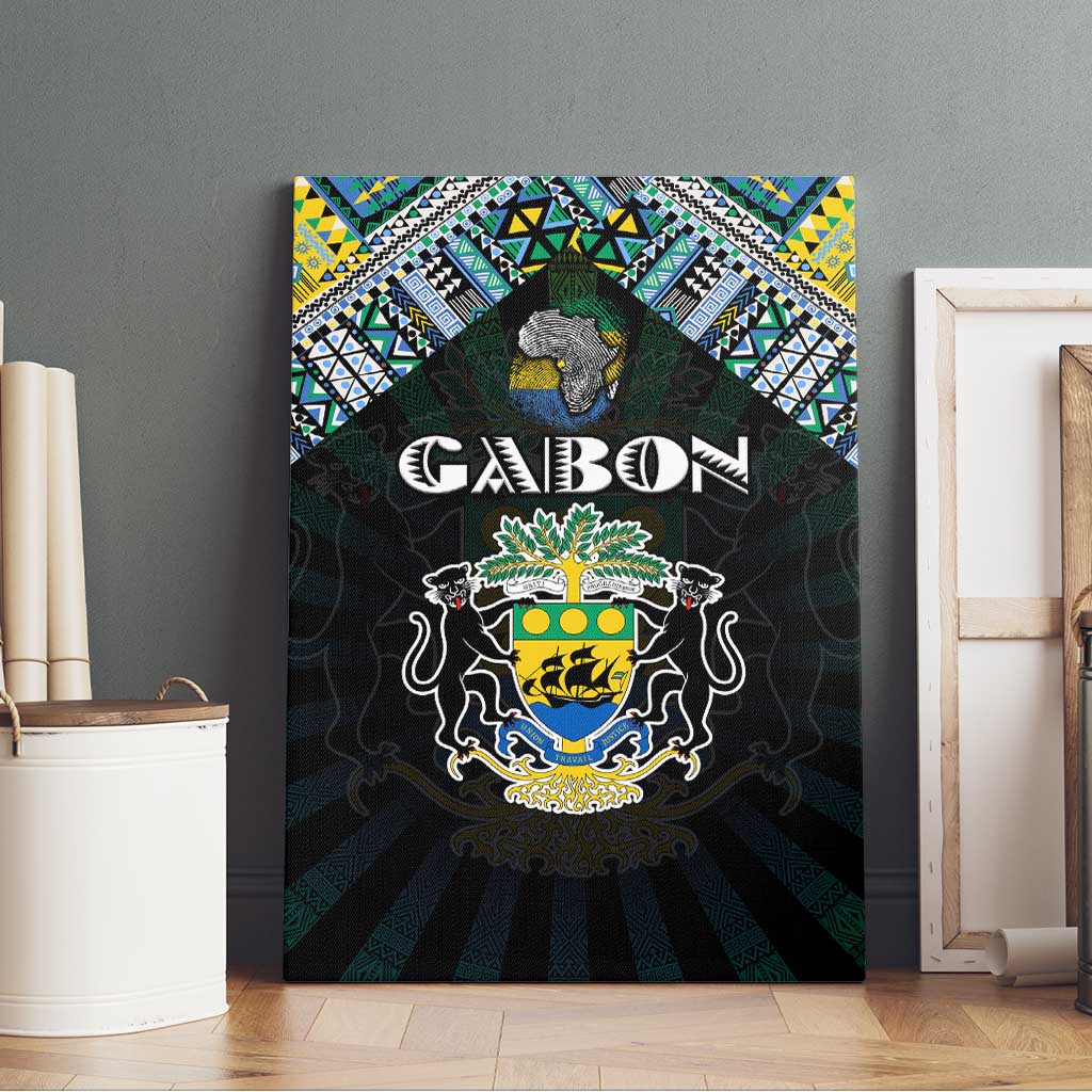 Gabon Roots Canvas Wall Art African Map in Fingerprint and Tribal Colors
