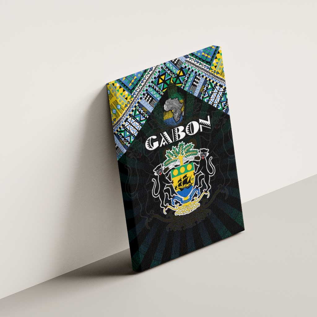 Gabon Roots Canvas Wall Art African Map in Fingerprint and Tribal Colors