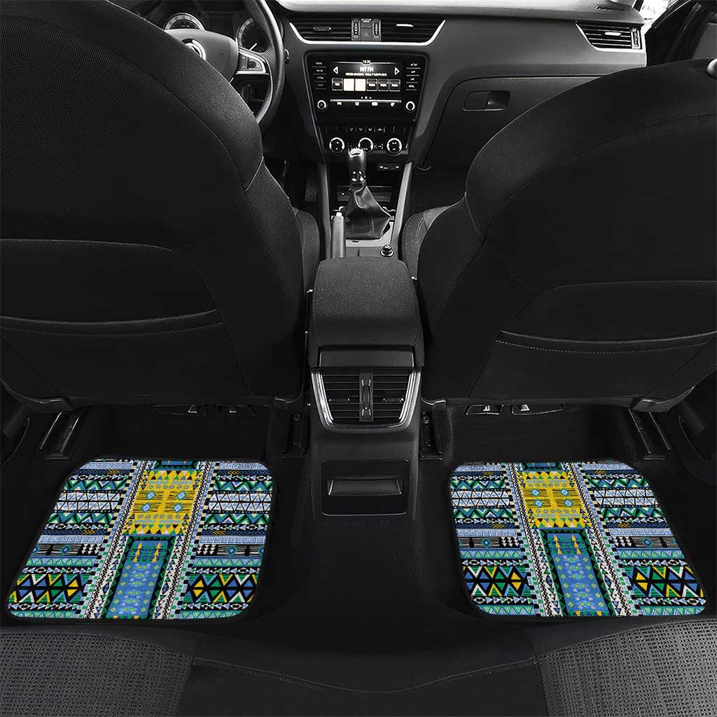 Gabon Roots Car Mats African Map in Fingerprint and Tribal Colors