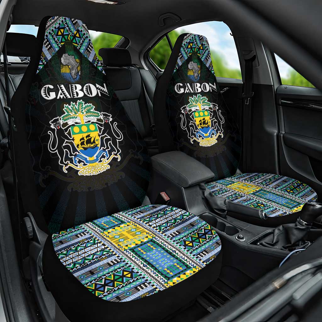 Gabon Roots Car Seat Cover African Map in Fingerprint and Tribal Colors