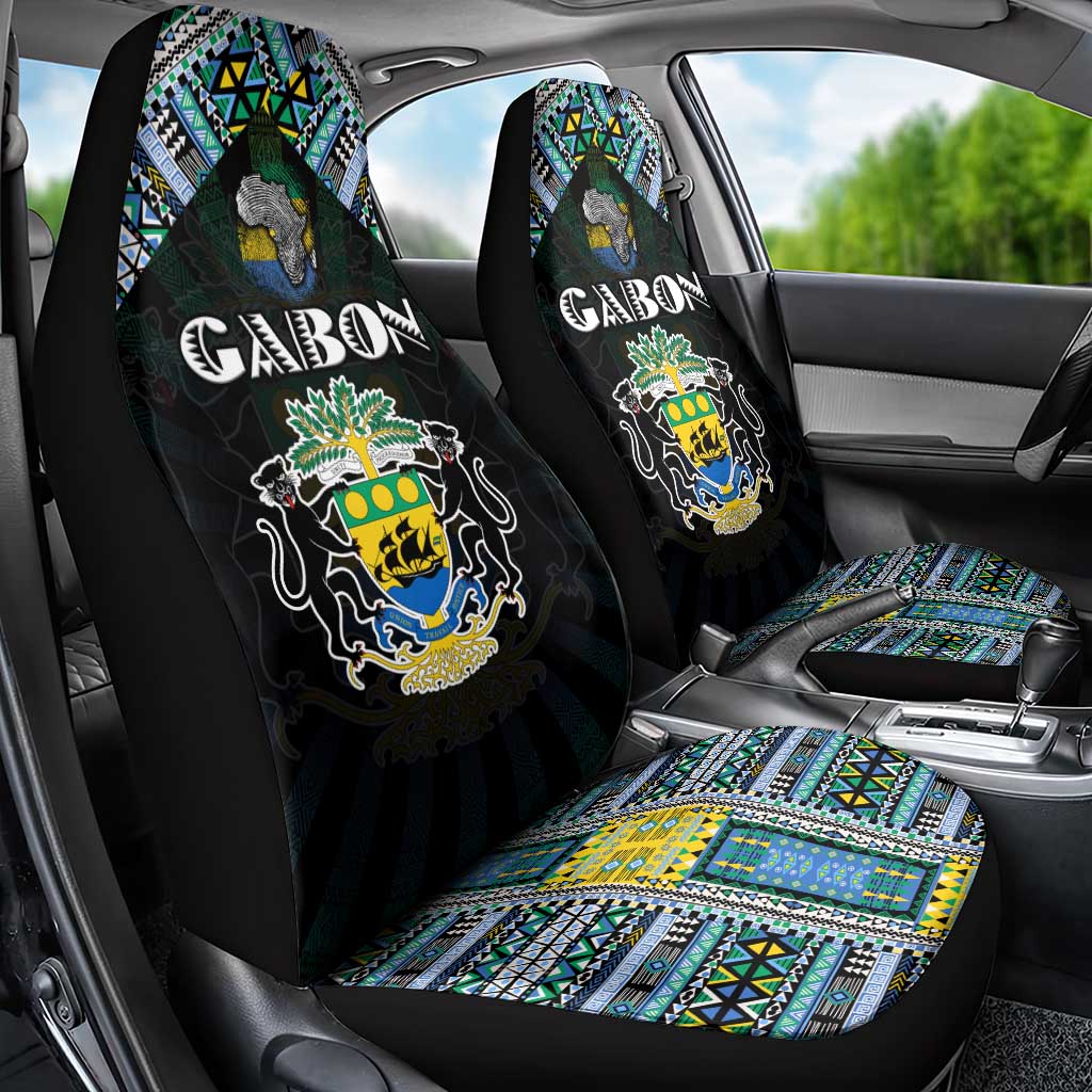 Gabon Roots Car Seat Cover African Map in Fingerprint and Tribal Colors