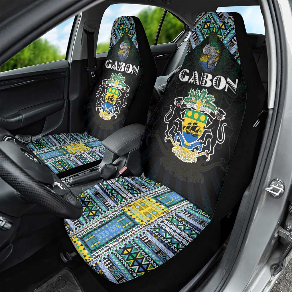 Gabon Roots Car Seat Cover African Map in Fingerprint and Tribal Colors